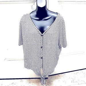 Black & Cream Stripe Knit Top X Large